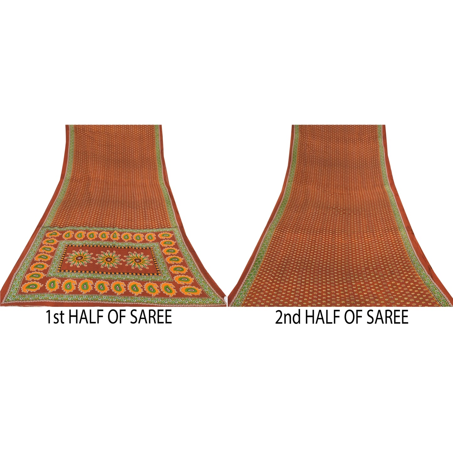 Sanskriti Vintage Sarees Indian Orange Pure Cotton Printed Sari 5yd Craft Sustainable Fabric