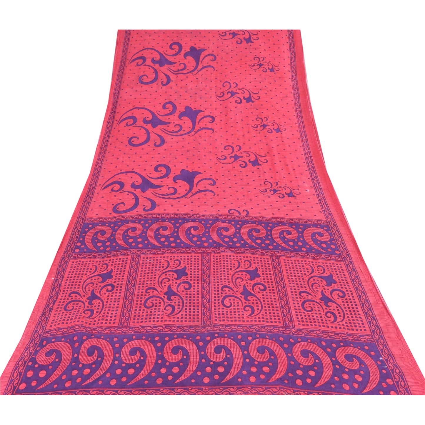 Санскритские винтажные сари розового/синего цвета из чистого хлопка с принтом, 5 ярдов, ткань для рукоделия из экологически чистой ткани