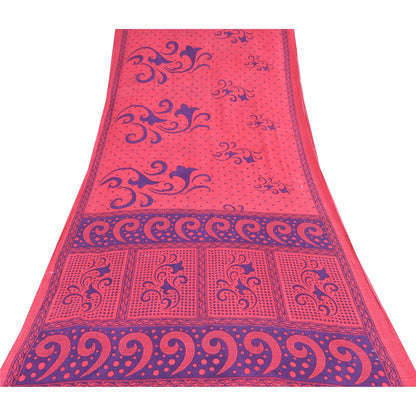 Санскритские винтажные сари розового/синего цвета из чистого хлопка с принтом, 5 ярдов, ткань для рукоделия из экологически чистой ткани