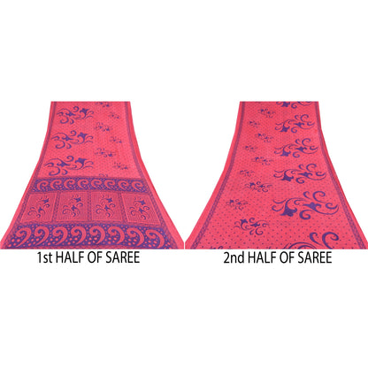 Санскритские винтажные сари розового/синего цвета из чистого хлопка с принтом, 5 ярдов, ткань для рукоделия из экологически чистой ткани