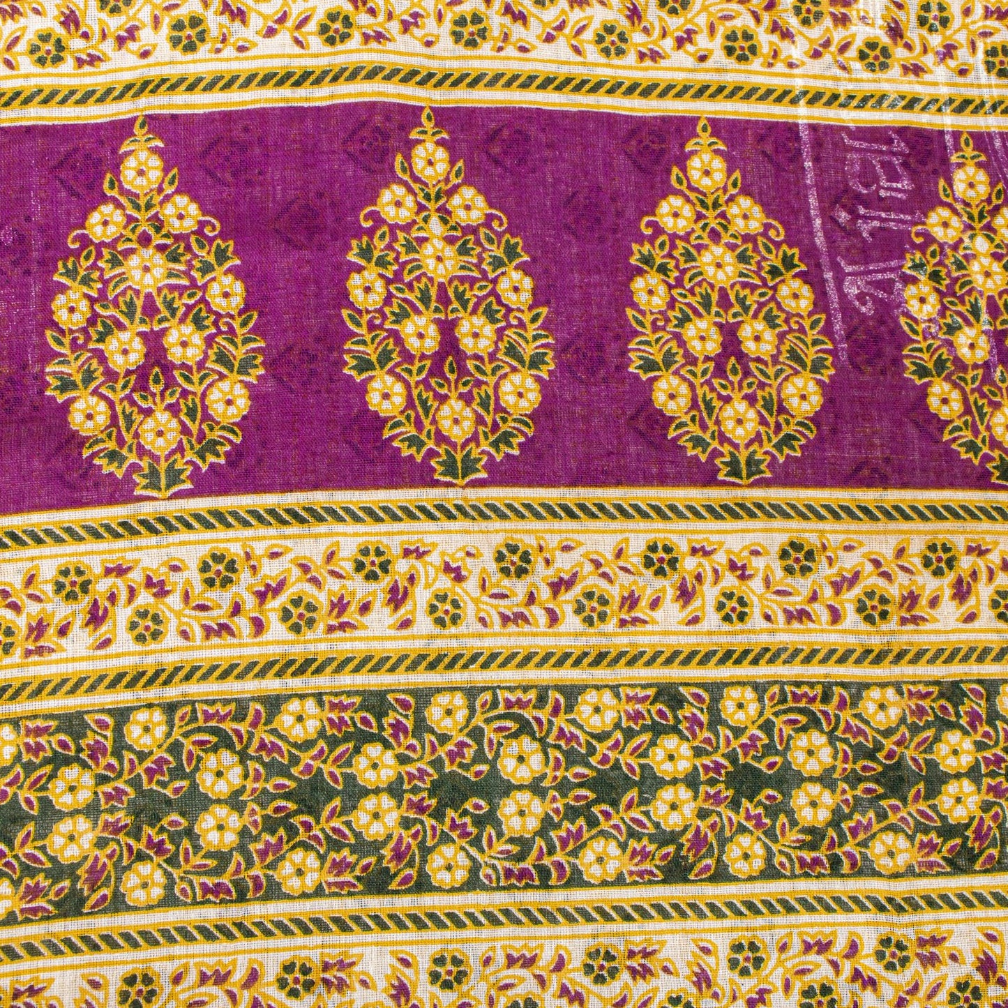 Sanskriti Vintage Saree Off-White 100% Pure Cotton Floral Print Sari 5+YD Sewing Craft Fabric