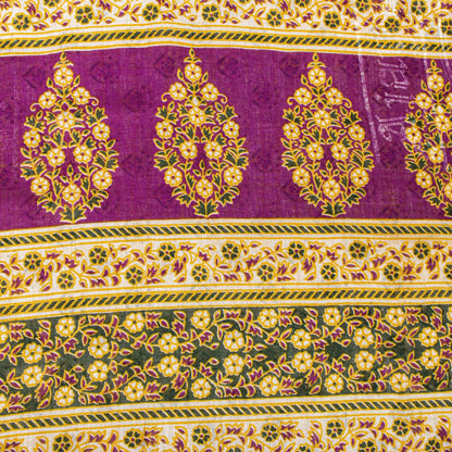 Sanskriti Vintage Saree Off-White 100% Pure Cotton Floral Print Sari 5+YD Sewing Craft Fabric