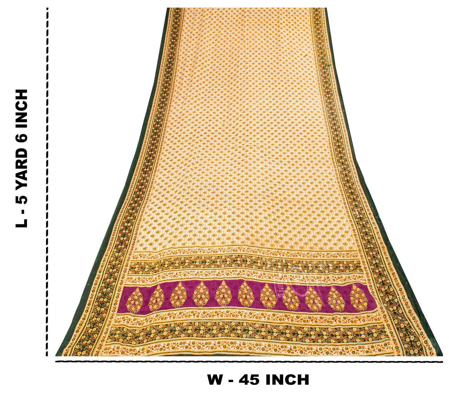 Sanskriti Vintage Saree Off-White 100% Pure Cotton Floral Print Sari 5+YD Sewing Craft Fabric