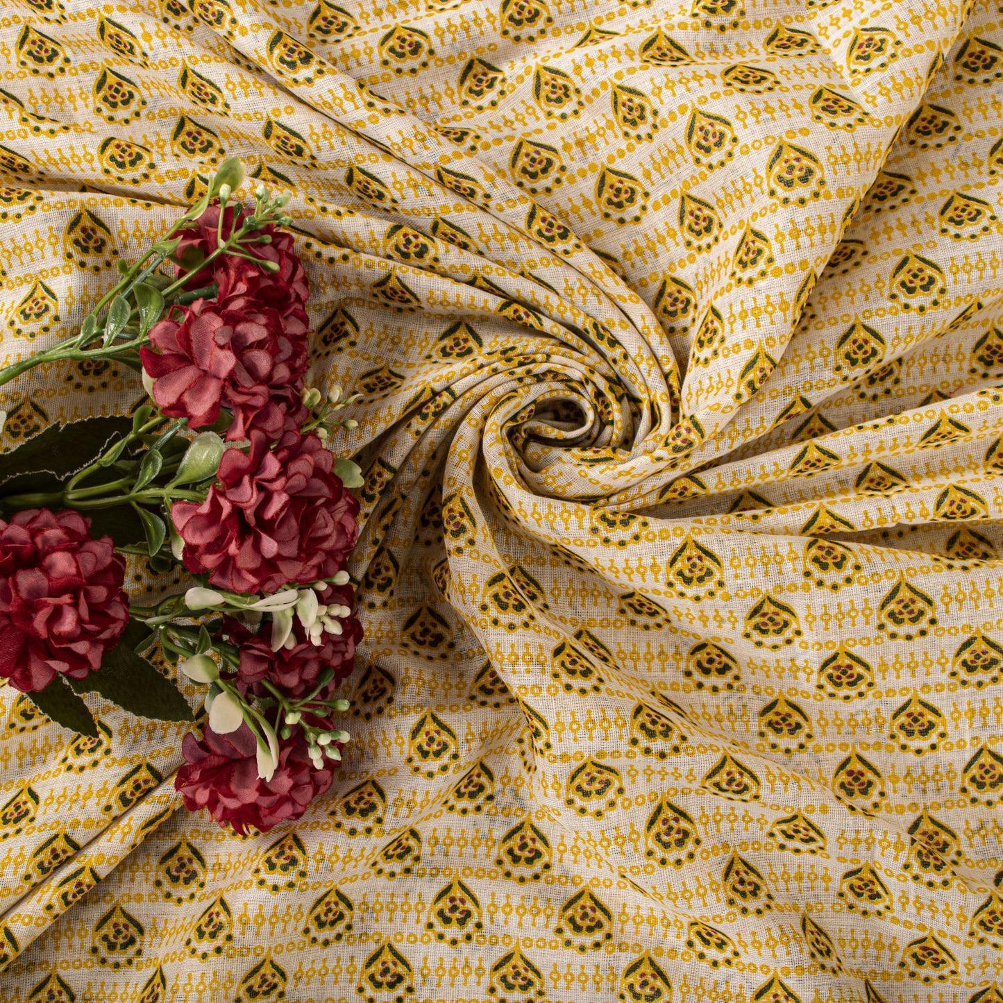 Sanskriti Vintage Saree Off-White 100% Pure Cotton Floral Print Sari 5+YD Sewing Craft Fabric