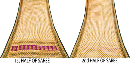 Sanskriti Vintage Saree Off-White 100% Pure Cotton Floral Print Sari 5+YD Sewing Craft Fabric