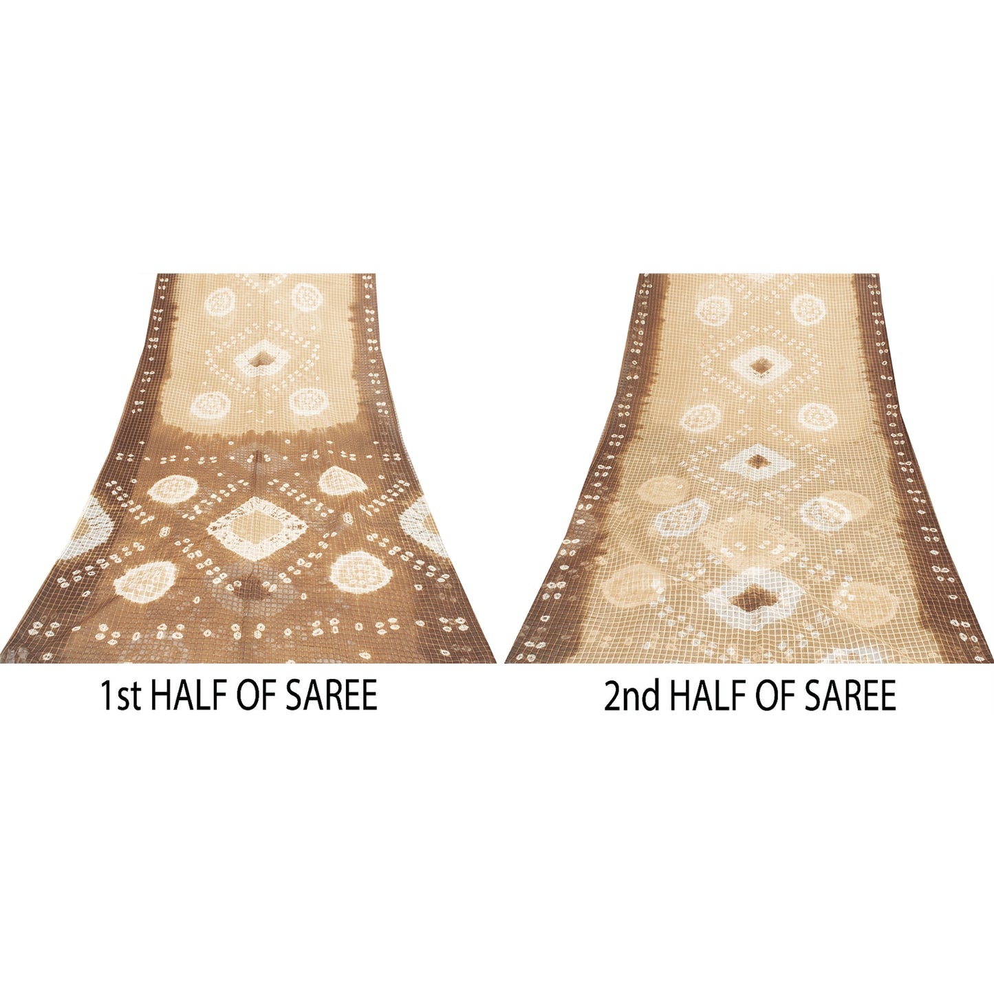 Sanskriti Vintage Sarees Brown & Off-White Tie-Dye BandhaniPure Cotton 5+YD Sari