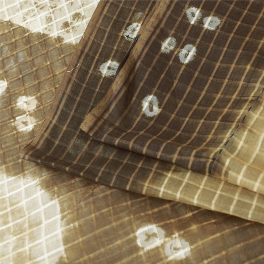 Sanskriti Vintage Sarees Brown & Off-White Tie-Dye BandhaniPure Cotton 5+YD Sari