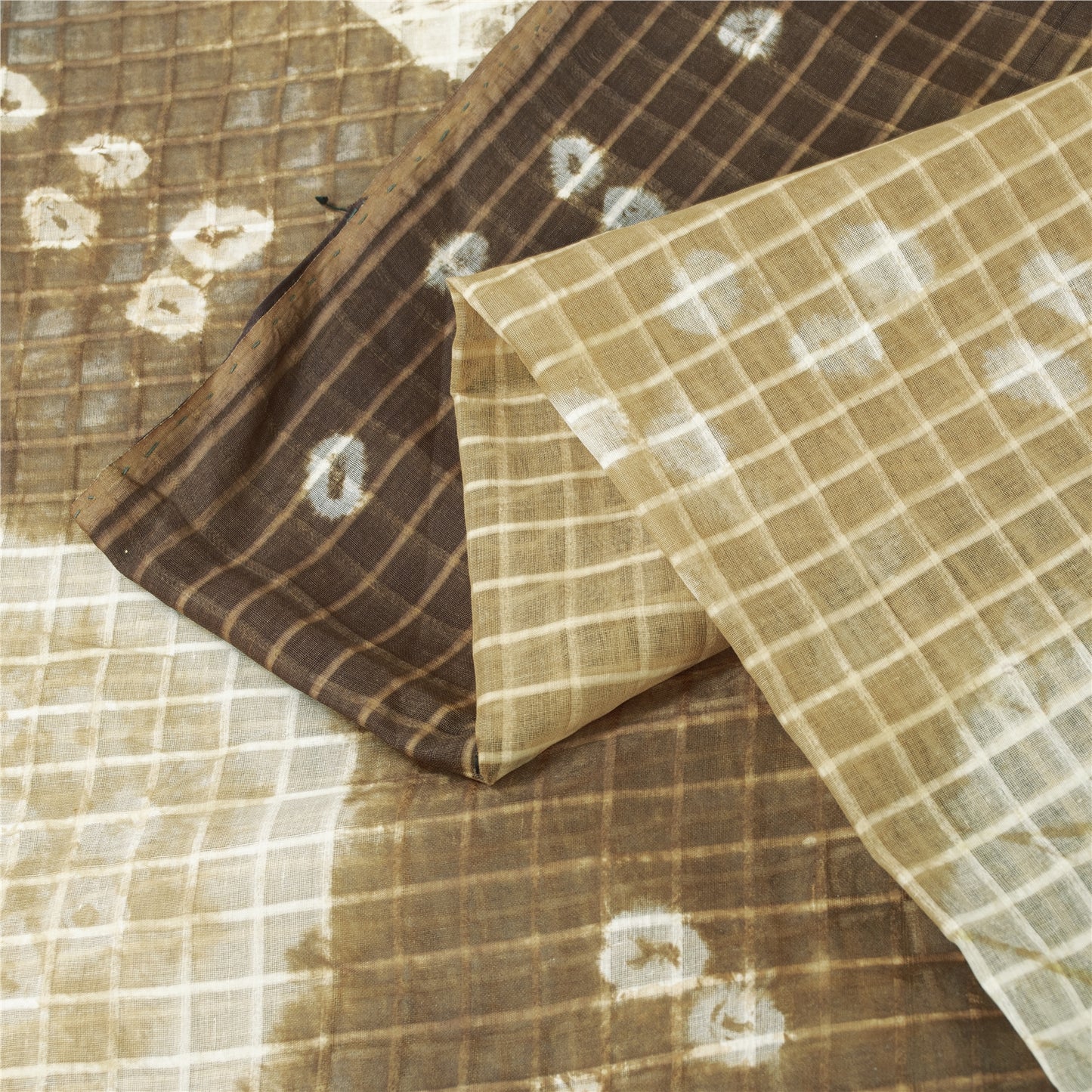 Sanskriti Vintage Sarees Brown & Off-White Tie-Dye BandhaniPure Cotton 5+YD Sari