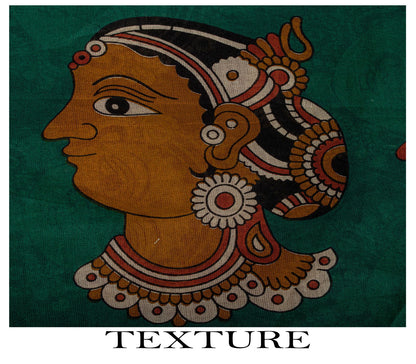 Saree Purple-Green 100% Pure Cotton Machilipatanam Kalamkari Block Printed Fabric 5+Yadr Craft Sari