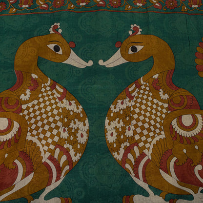 Saree Purple-Green 100% Pure Cotton Machilipatanam Kalamkari Block Printed Fabric 5+Yadr Craft Sari