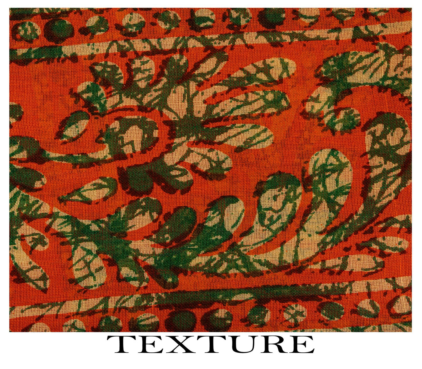 Sanskriti Vintage Saree Orange Pure Cotton Batik Print Craft Fabric 5.5+YardSari