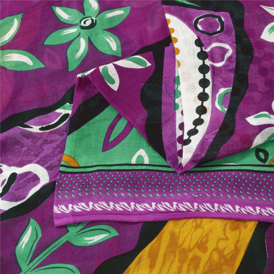 Sanskriti Vintage Sarees Purple Pure Cotton Floral Floral Print 5+YD Sari Quilts