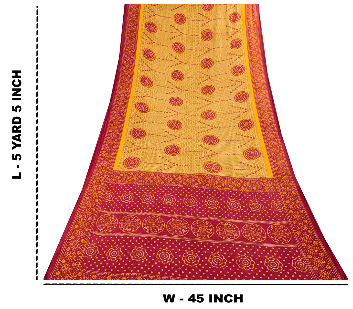 Sanskriti Vintage Saree Yellow 100% Pure Cotton Bandhani Print Craft Fabric 5+Yard Sari