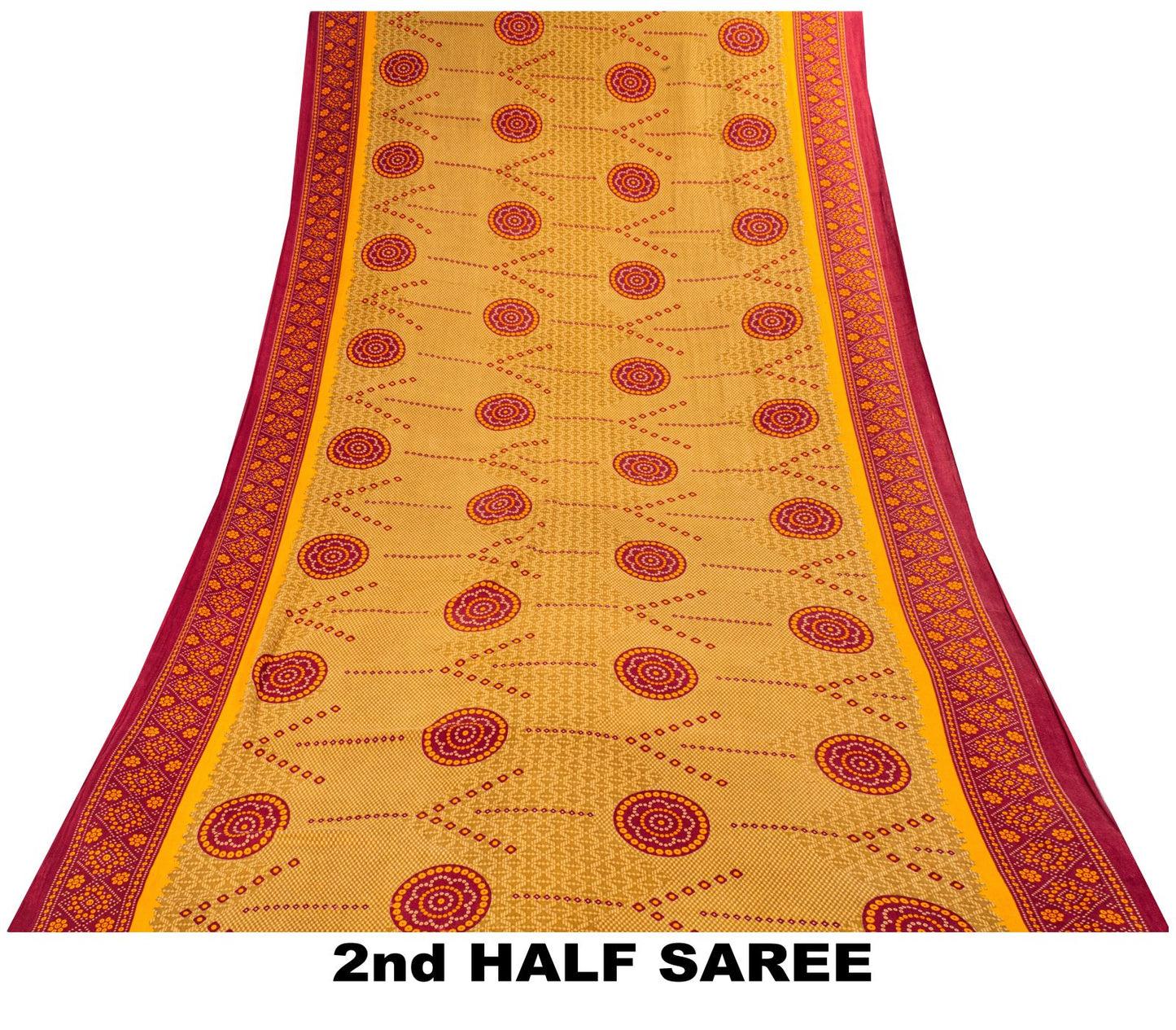 Sanskriti Vintage Saree Yellow 100% Pure Cotton Bandhani Print Craft Fabric 5+Yard Sari