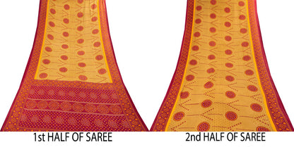 Sanskriti Vintage Saree Yellow 100% Pure Cotton Bandhani Print Craft Fabric 5+Yard Sari