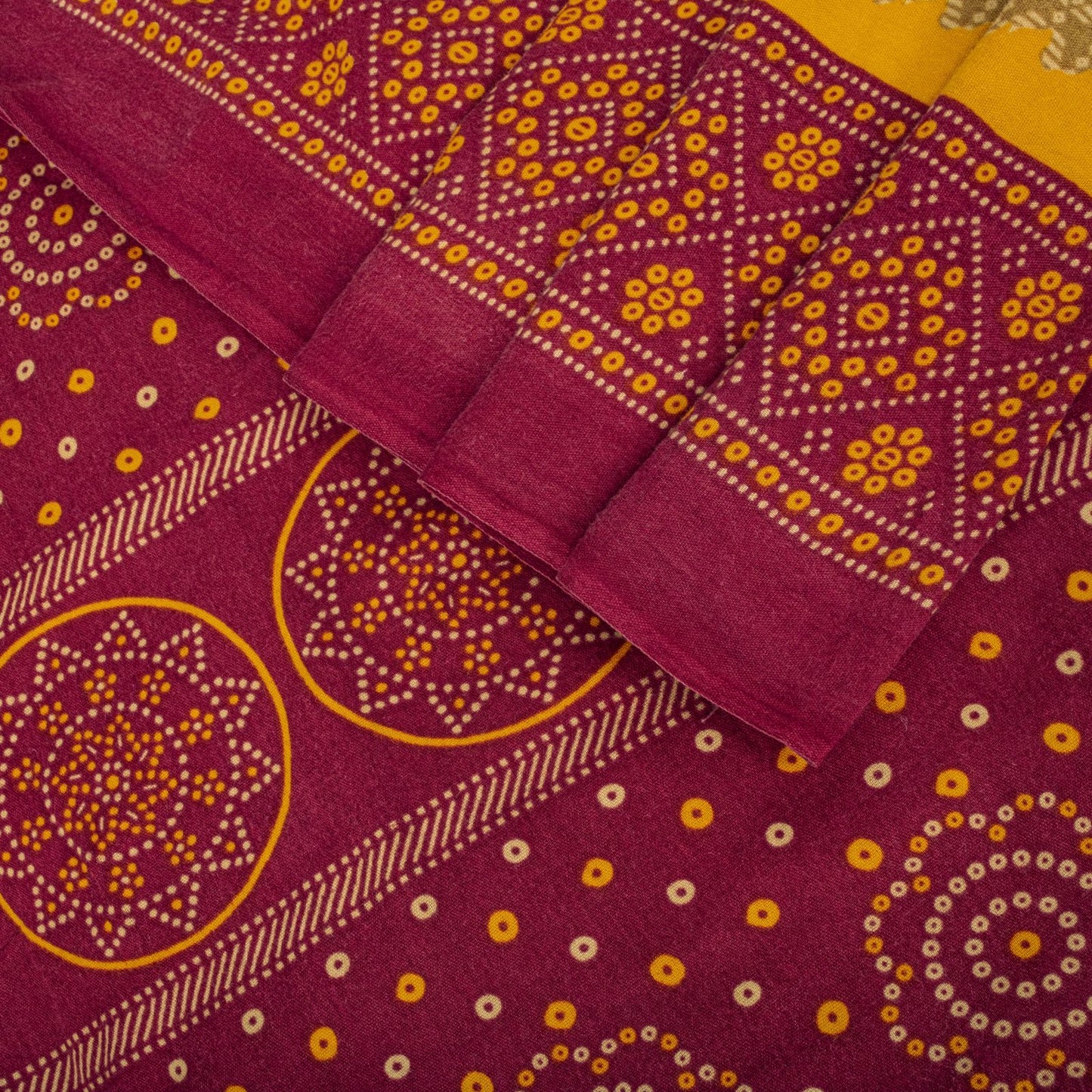 Sanskriti Vintage Saree Yellow 100% Pure Cotton Bandhani Print Craft Fabric 5+Yard Sari