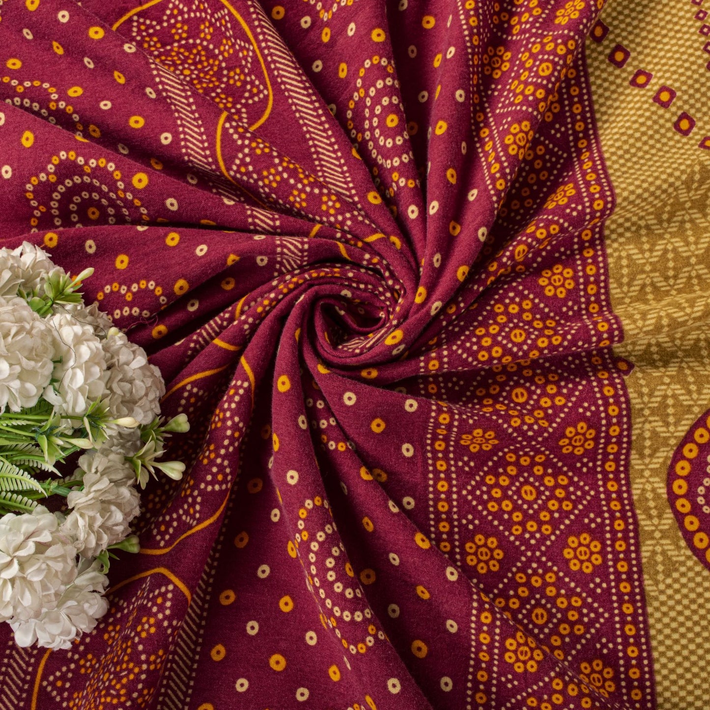Sanskriti Vintage Saree Yellow 100% Pure Cotton Bandhani Print Craft Fabric 5+Yard Sari