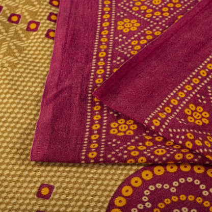 Sanskriti Vintage Saree Yellow 100% Pure Cotton Bandhani Print Craft Fabric 5+Yard Sari