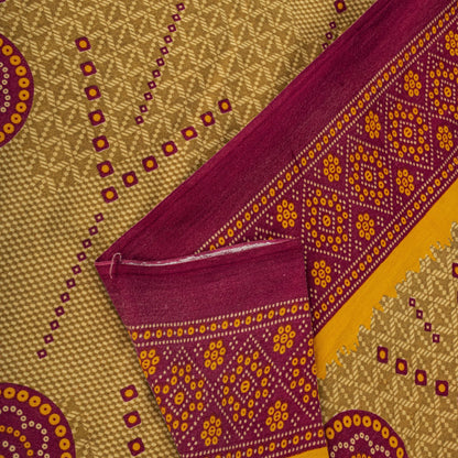 Sanskriti Vintage Saree Yellow 100% Pure Cotton Bandhani Print Craft Fabric 5+Yard Sari