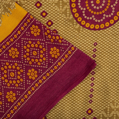 Sanskriti Vintage Saree Yellow 100% Pure Cotton Bandhani Print Craft Fabric 5+Yard Sari