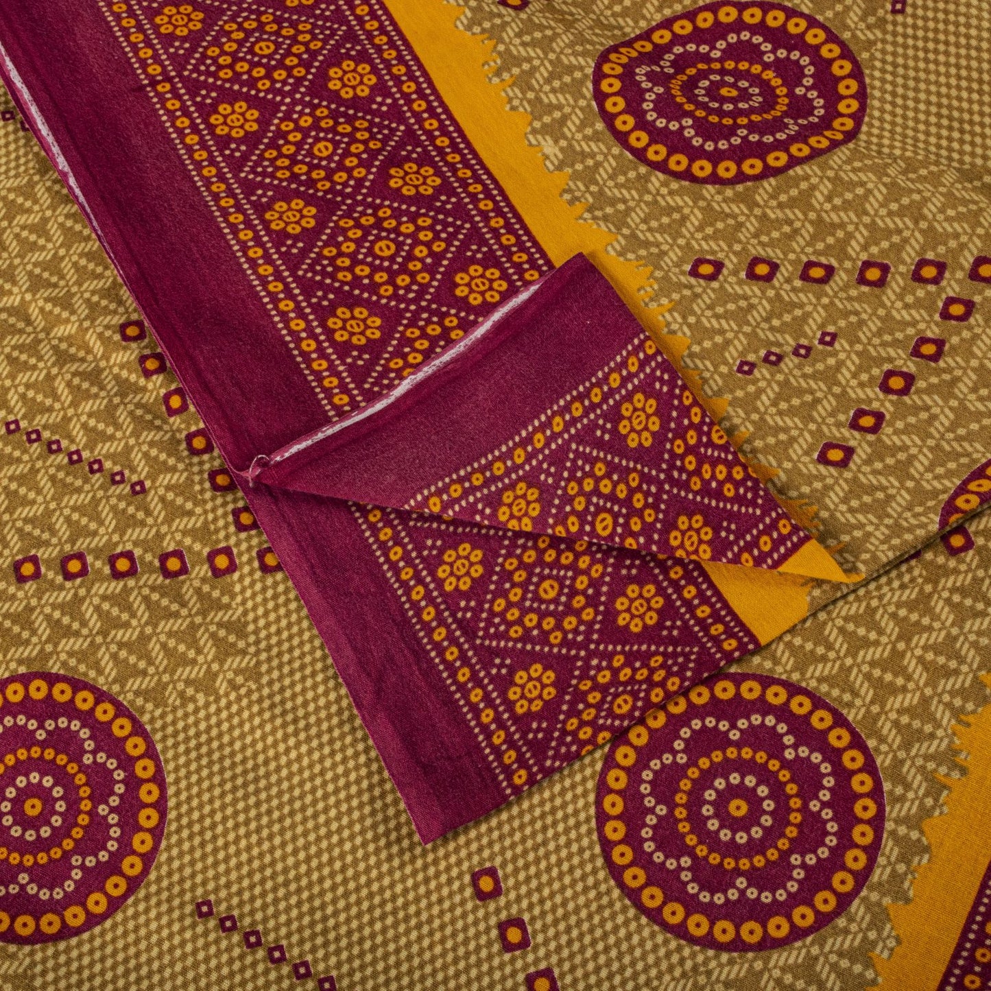 Sanskriti Vintage Saree Yellow 100% Pure Cotton Bandhani Print Craft Fabric 5+Yard Sari