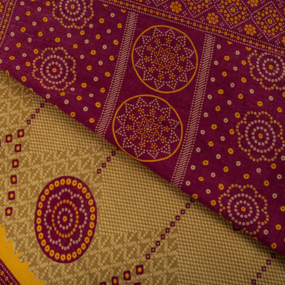 Sanskriti Vintage Saree Yellow 100% Pure Cotton Bandhani Print Craft Fabric 5+Yard Sari