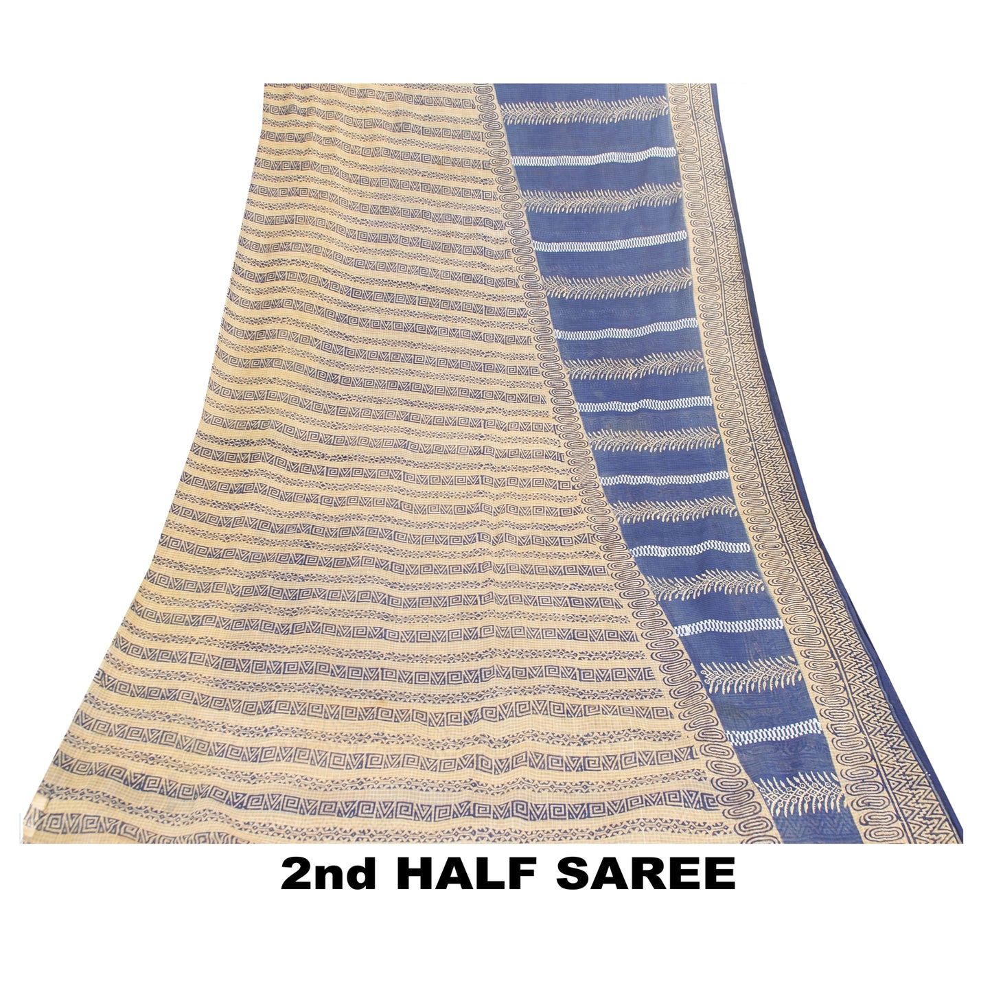 Sanskriti Vintage Sarees Blue & Cream 100% Pure Cotton Geometric Print 5+YD Sari