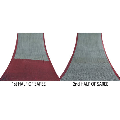 Sanskriti Vintage Sarees Green/Red Pure Cotton Paisley Printed Sari Craft Sustainable Fabric