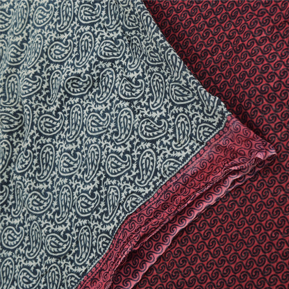 Sanskriti Vintage Sarees Green/Red Pure Cotton Paisley Printed Sari Craft Sustainable Fabric