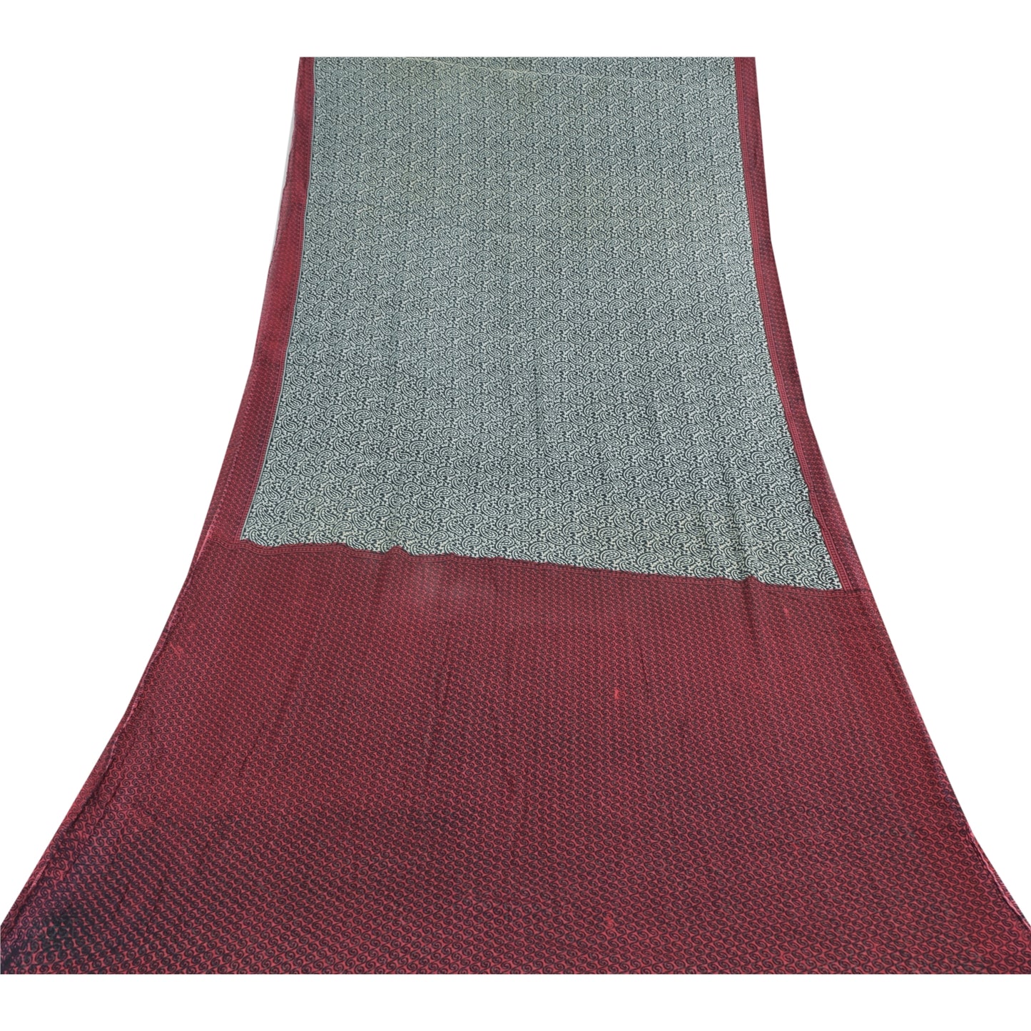 Sanskriti Vintage Sarees Green/Red Pure Cotton Paisley Printed Sari Craft Sustainable Fabric