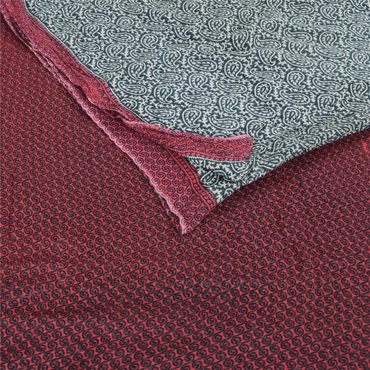 Sanskriti Vintage Sarees Green/Red Pure Cotton Paisley Printed Sari Craft Sustainable Fabric