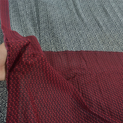 Sanskriti Vintage Sarees Green/Red Pure Cotton Paisley Printed Sari Craft Sustainable Fabric