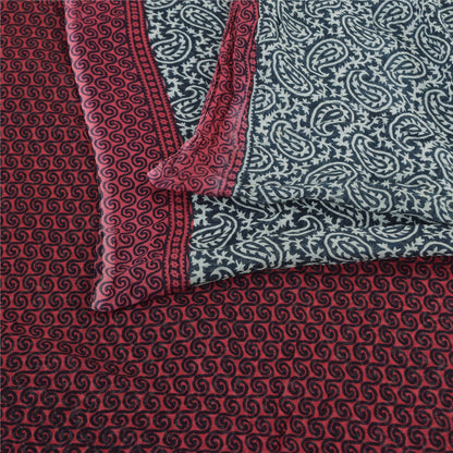 Sanskriti Vintage Sarees Green/Red Pure Cotton Paisley Printed Sari Craft Sustainable Fabric