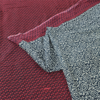 Sanskriti Vintage Sarees Green/Red Pure Cotton Paisley Printed Sari Craft Sustainable Fabric