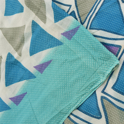 Sanskriti Vintage Sarees Blue Pure Cotton Geometric Print Sari 5yd Craft Sustainable Fabric