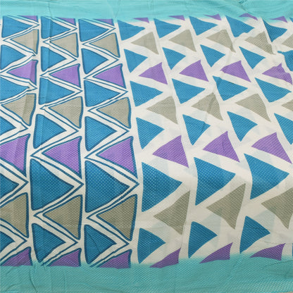 Sanskriti Vintage Sarees Blue Pure Cotton Geometric Print Sari 5yd Craft Sustainable Fabric