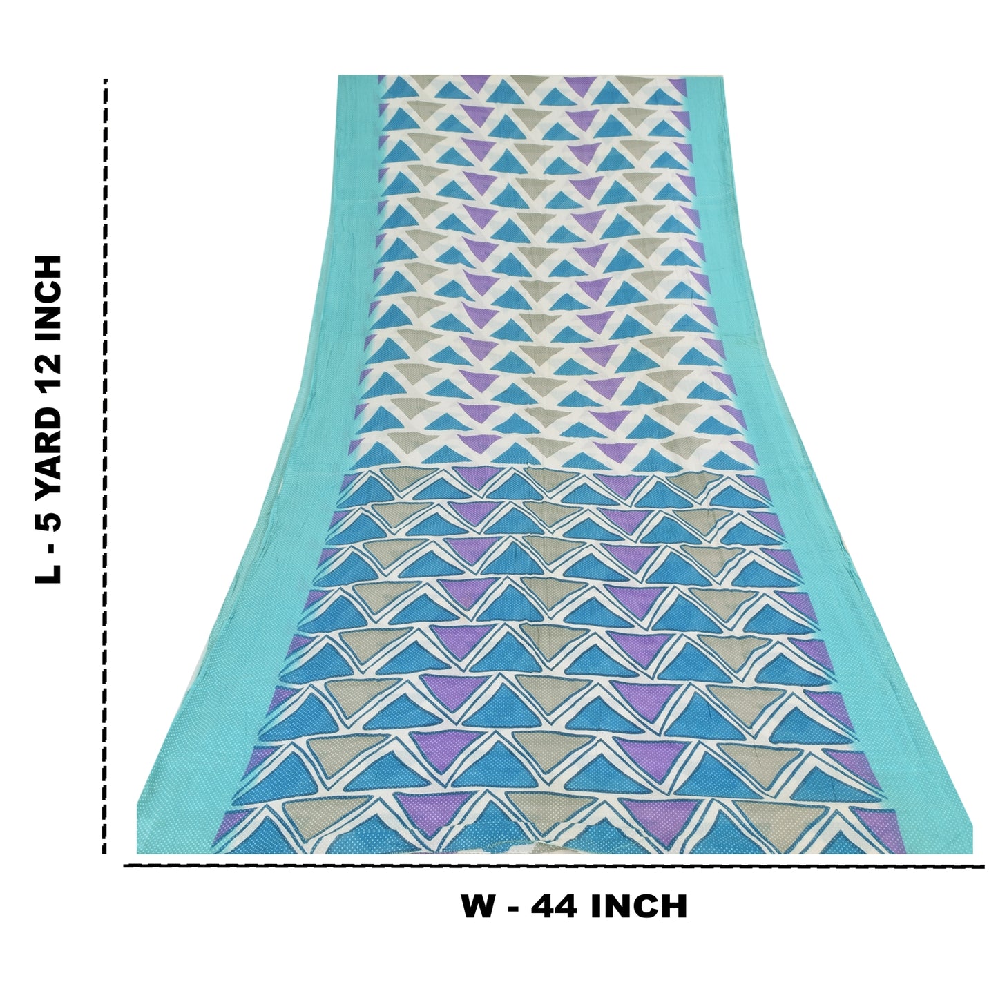 Sanskriti Vintage Sarees Blue Pure Cotton Geometric Print Sari 5yd Craft Sustainable Fabric