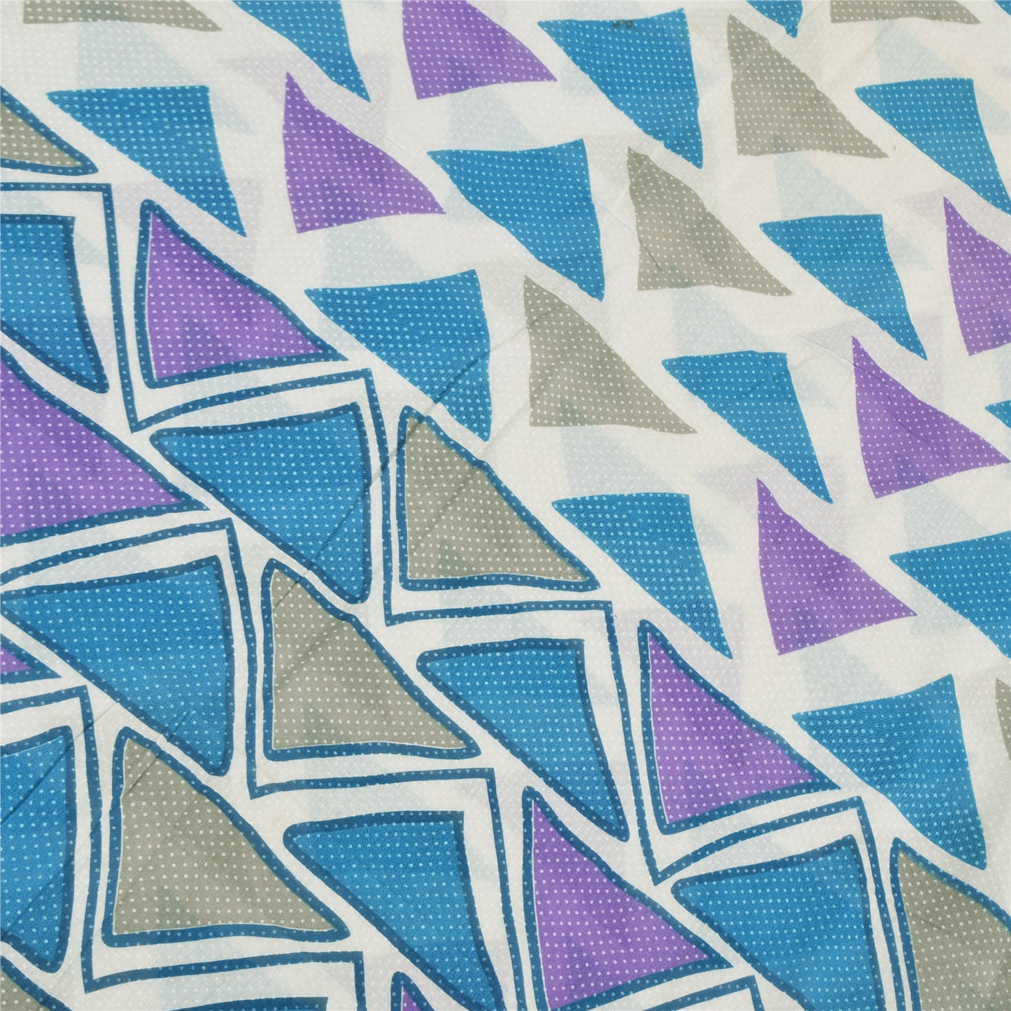 Sanskriti Vintage Sarees Blue Pure Cotton Geometric Print Sari 5yd Craft Sustainable Fabric