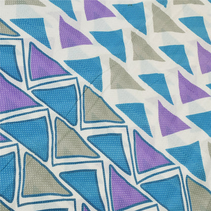 Sanskriti Vintage Sarees Blue Pure Cotton Geometric Print Sari 5yd Craft Sustainable Fabric