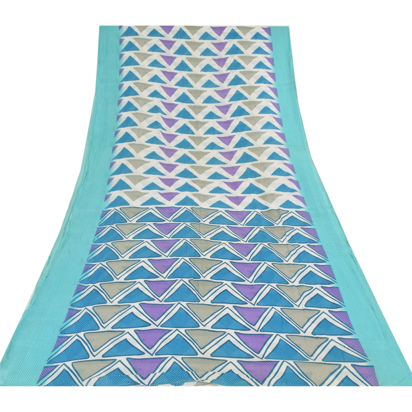 Sanskriti Vintage Sarees Blue Pure Cotton Geometric Print Sari 5yd Craft Sustainable Fabric