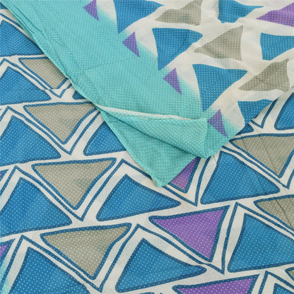 Sanskriti Vintage Sarees Blue Pure Cotton Geometric Print Sari 5yd Craft Sustainable Fabric