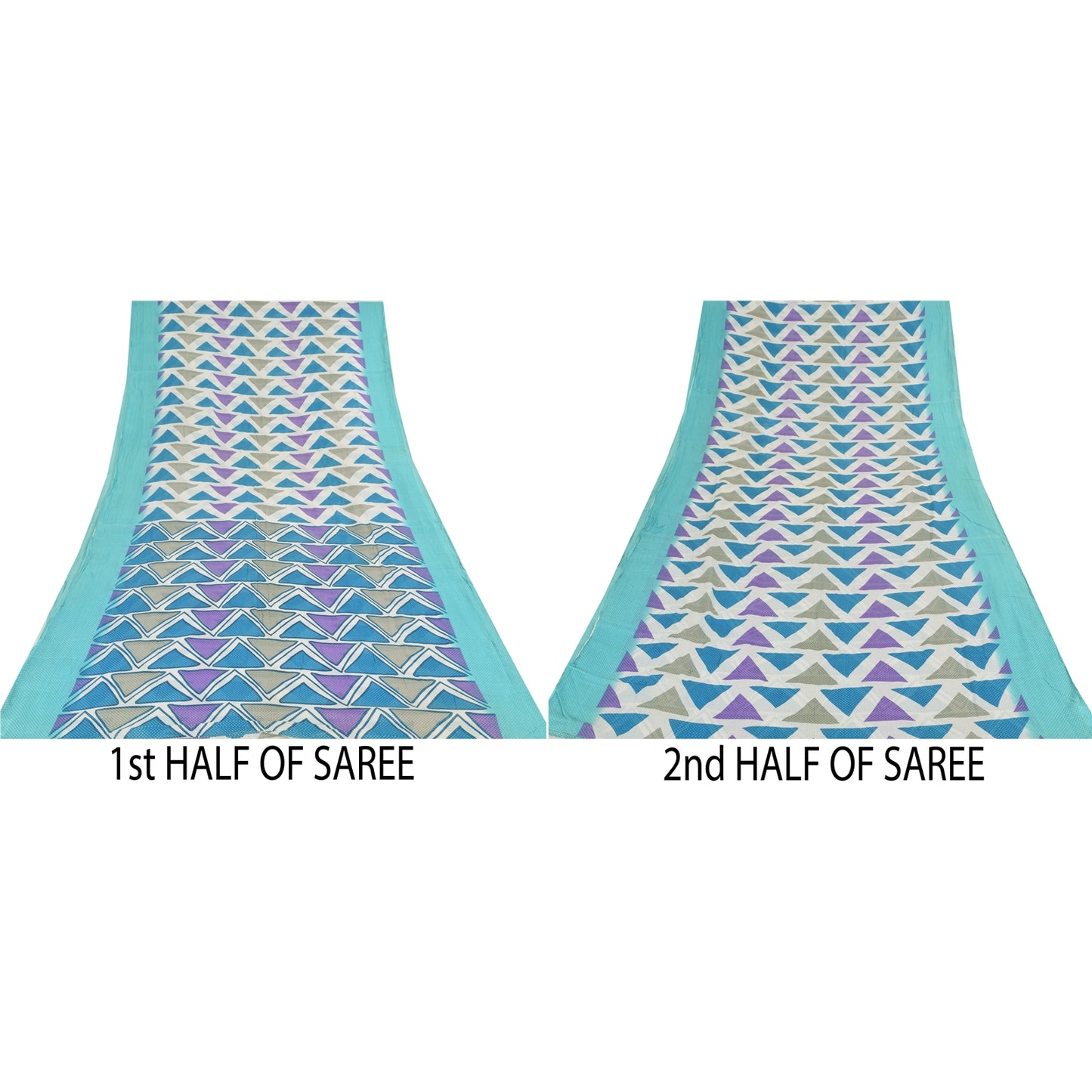 Sanskriti Vintage Sarees Blue Pure Cotton Geometric Print Sari 5yd Craft Sustainable Fabric