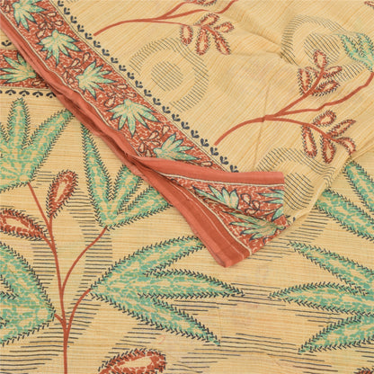 Sanskriti Vintage Sarees Indian Peach Pure Cotton Printed Sari 5yd Craft Sustainable Fabric
