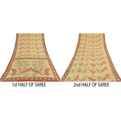 Sanskriti Vintage Sarees Indian Peach Pure Cotton Printed Sari 5yd Craft Sustainable Fabric