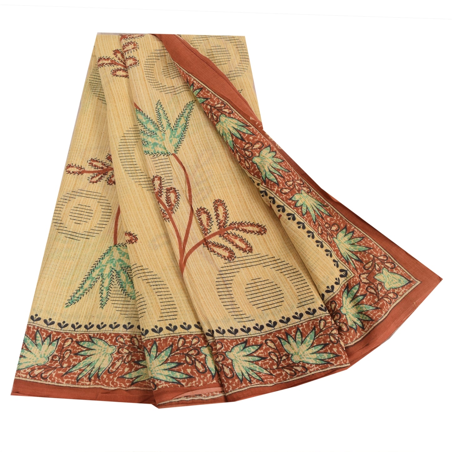 Sanskriti Vintage Sarees Indian Peach Pure Cotton Printed Sari 5yd Craft Sustainable Fabric