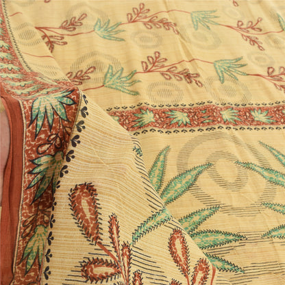 Sanskriti Vintage Sarees Indian Peach Pure Cotton Printed Sari 5yd Craft Sustainable Fabric