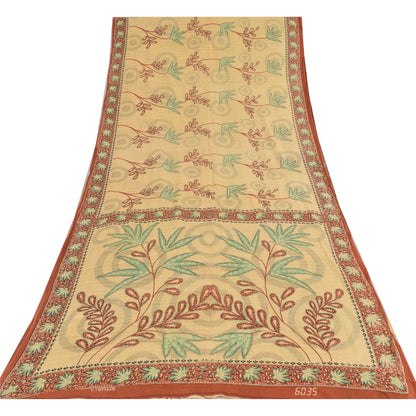 Sanskriti Vintage Sarees Indian Peach Pure Cotton Printed Sari 5yd Craft Sustainable Fabric
