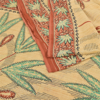 Sanskriti Vintage Sarees Indian Peach Pure Cotton Printed Sari 5yd Craft Sustainable Fabric