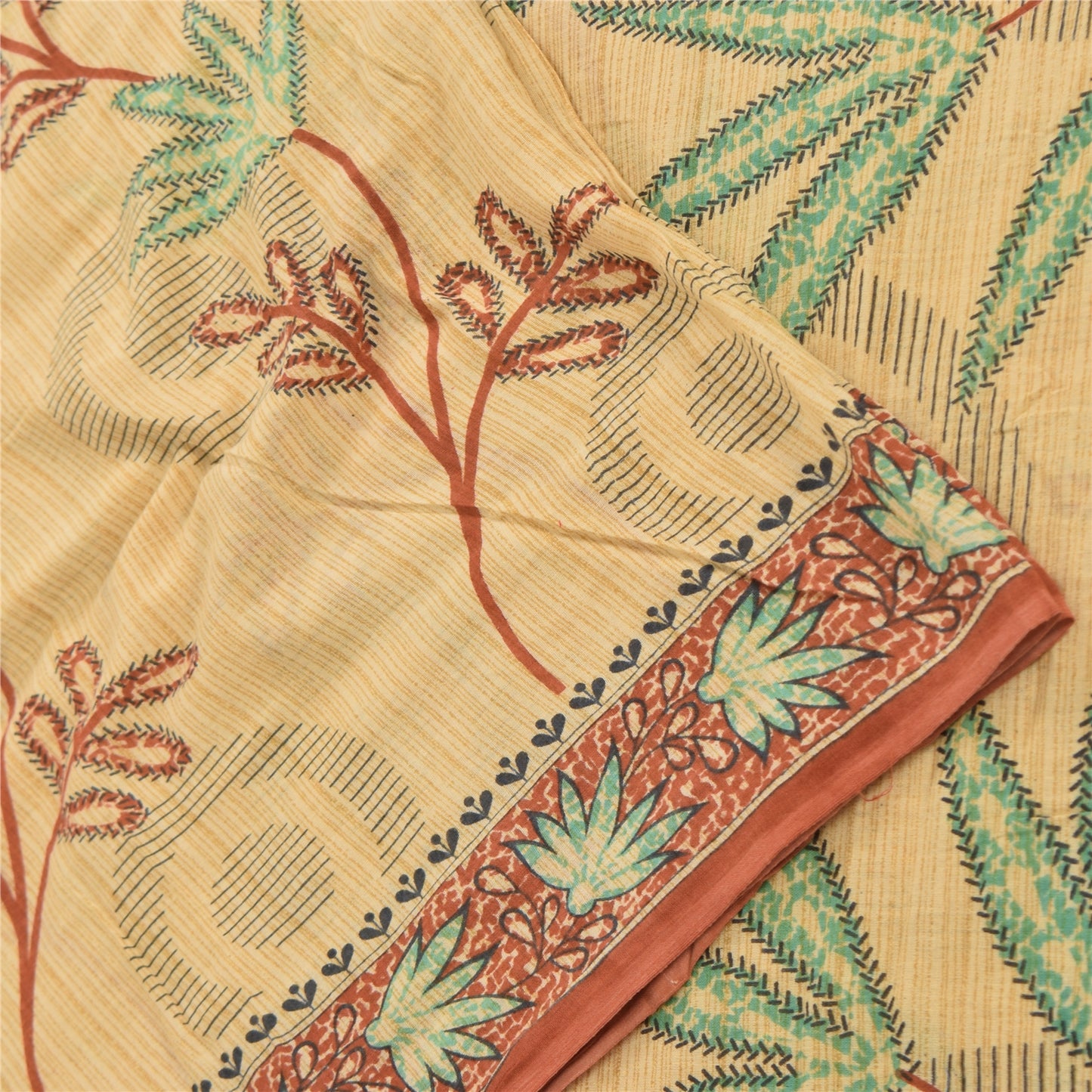Sanskriti Vintage Sarees Indian Peach Pure Cotton Printed Sari 5yd Craft Sustainable Fabric
