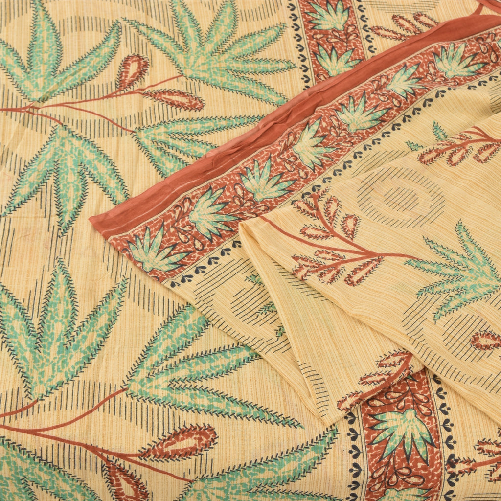 Sanskriti Vintage Sarees Indian Peach Pure Cotton Printed Sari 5yd Craft Sustainable Fabric